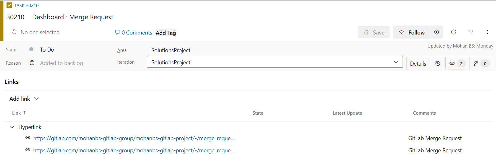Azure Boards work item with GitLab links